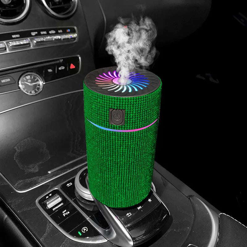 Car mounted USB humidifier with diamond crystal water tank in various colour options