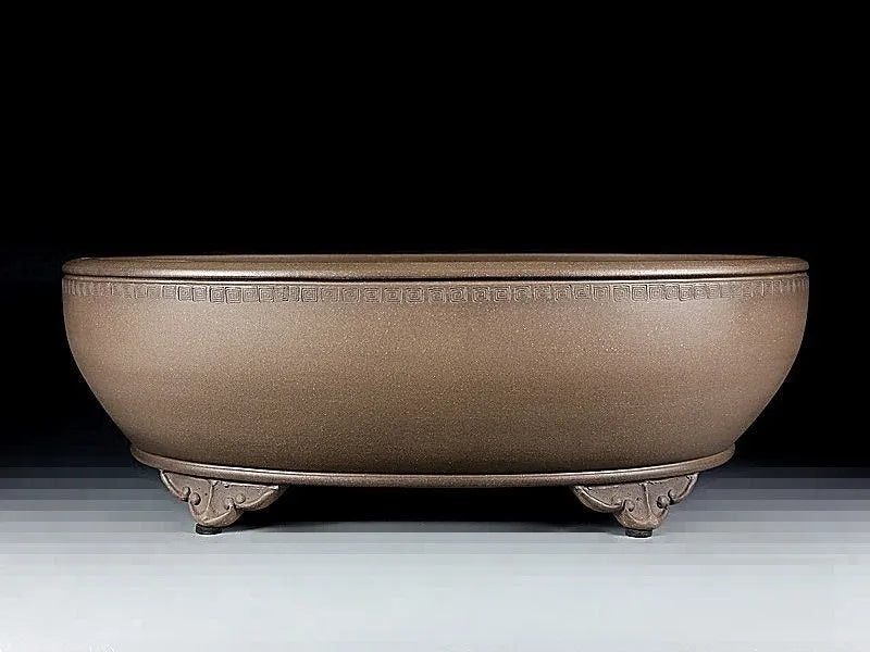 Handmade oval purple sand flowerpot measuring 50cm by 39.5cm by 16cm for desktop plants