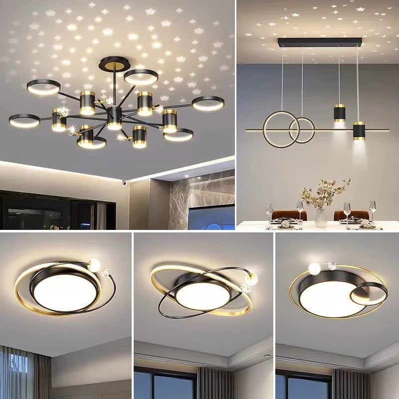 Black 13-head Nordic star chandelier with iron construction and remote control