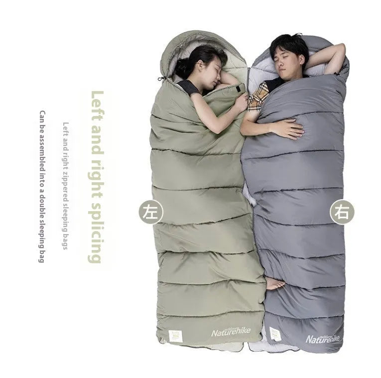 Double-person washable sleeping bag with down cotton filling, envelope shape, rock gray and pine needle green, sizes M180 M300 M400