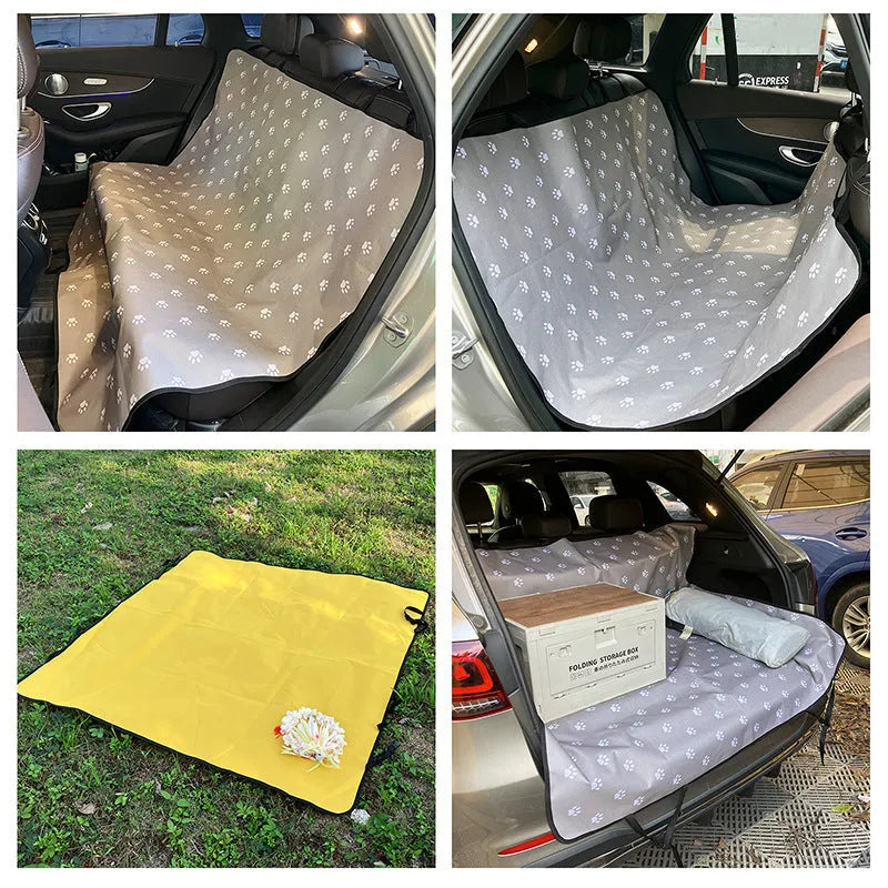 Car pet mat for rear seat protection with water resistant cloth in dog bone print pattern