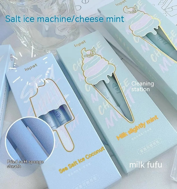 Set of four double-headed calligraphy pens with 0.5mm tips and sponge press nibs in cheese mint and sea salt colours