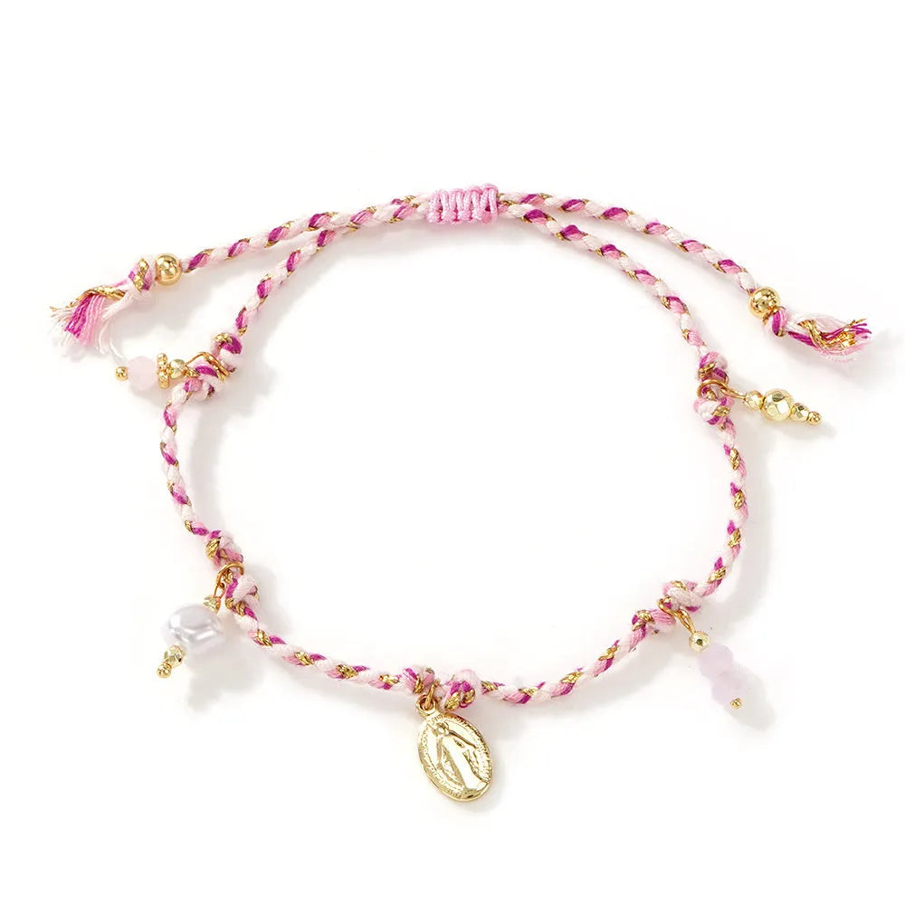 Hand-woven colourful braided rope bracelet with an adjustable carrying strap for women.