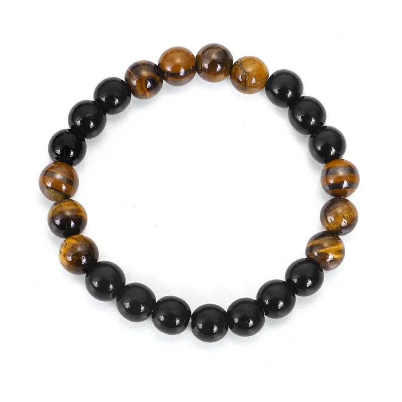 Tiger eye stone convertible tassel chain showing 81cm length and ball bead construction