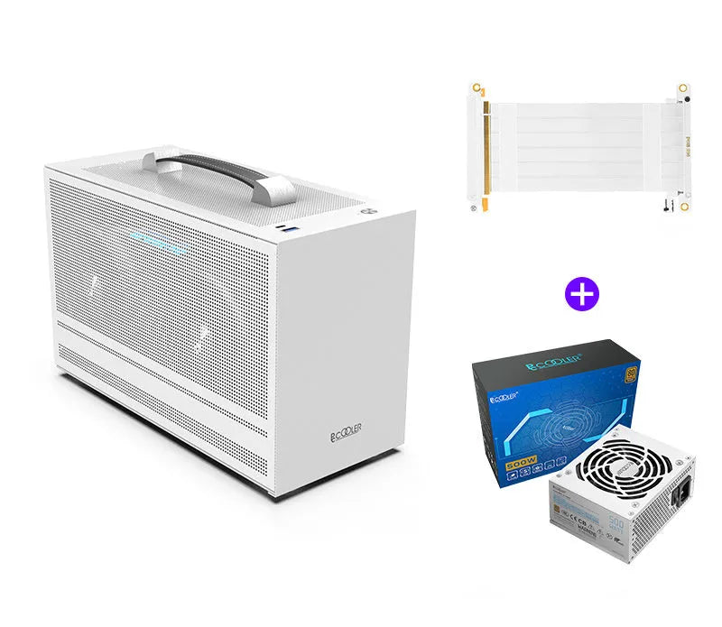 Hummingbird PRO ITX desktop computer case in titanium gray or white with tinned steel construction