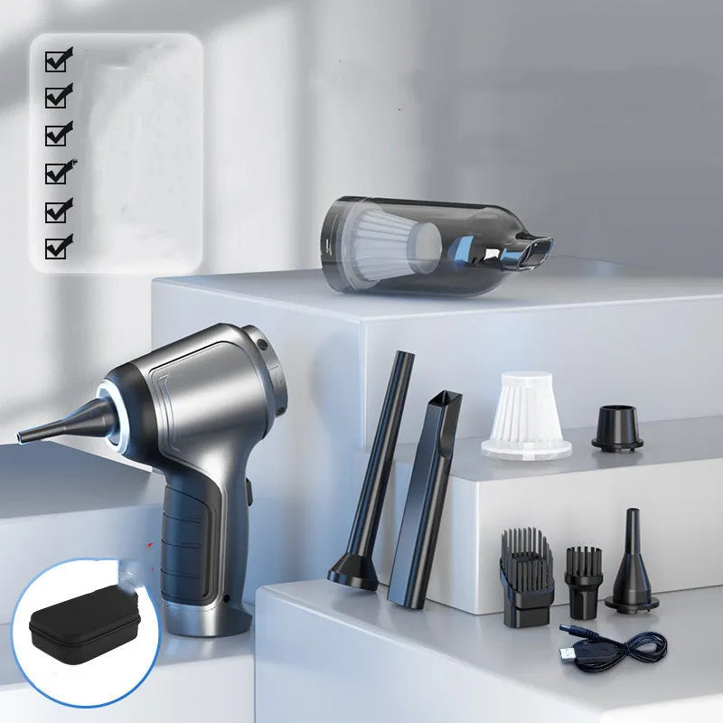 Handheld and vertical vacuum cleaner with brushless motor mounted in car with charging cable and accessories bag