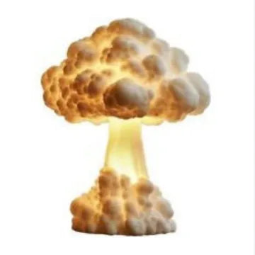 Modern atomic bomb mushroom cloud shaped table lamp with USB power cable.