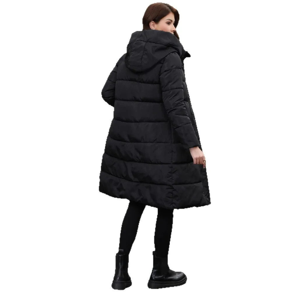 Black slim fit hooded jacket with long sleeves and cold-resistant polyester construction