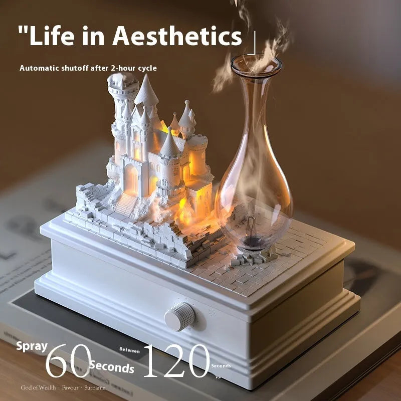 White medieval castle design waterless aromatherapy machine with USB charging cable