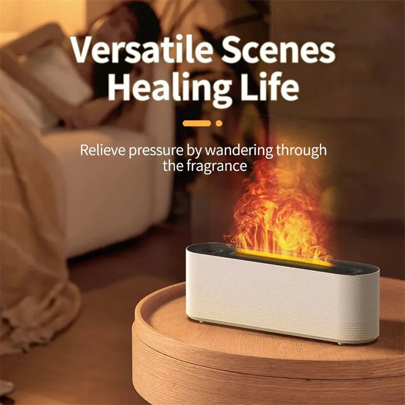 Black Flame Air ultrasonic humidifier and aroma diffuser with coloured LED flame light and visible mist output
