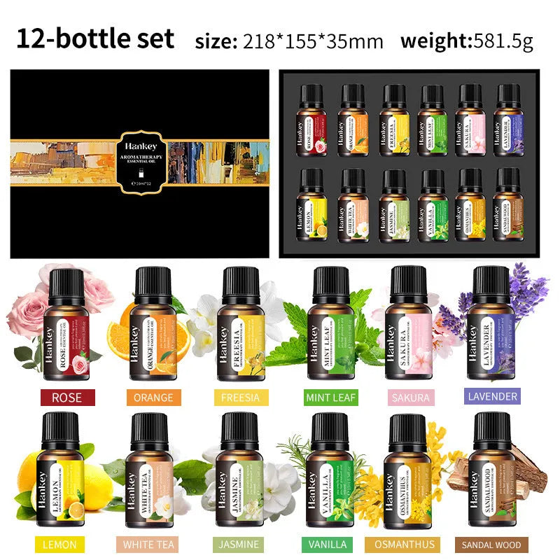 Boxed water-soluble aromatherapy essential oil sets in 3, 5, 6, 10 and 12 piece combinations