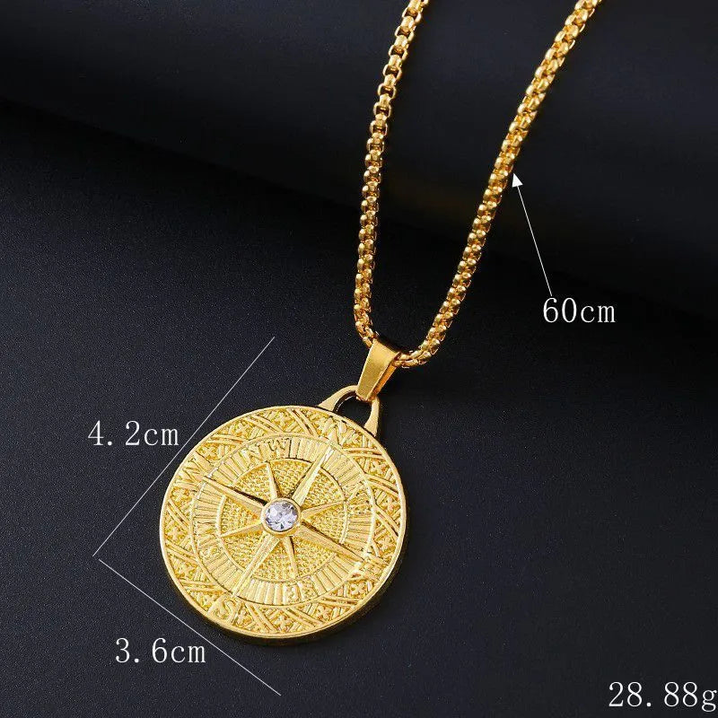 Gold geometric pendant necklace with zircon stones for women