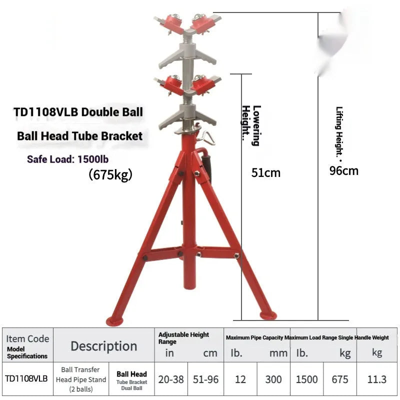 Metal V-head pipe support bracket with ball joints for mounting steel pipes.