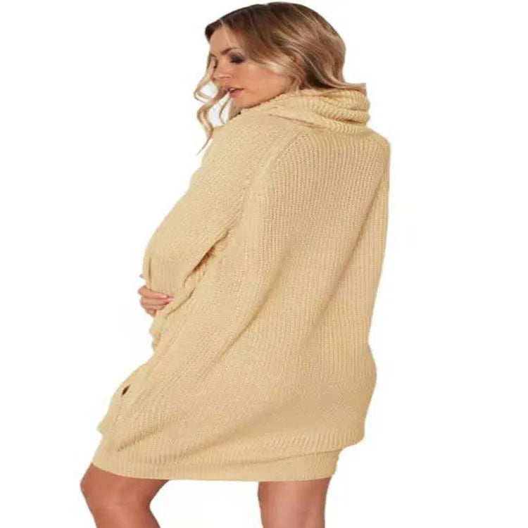 Women's loose lapel pullover sweater with side pockets in imitation cashmere fabric