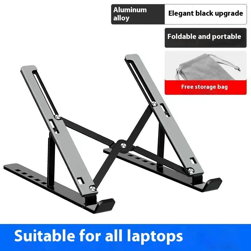 Aluminium folding laptop stand with silicone padding in black colour