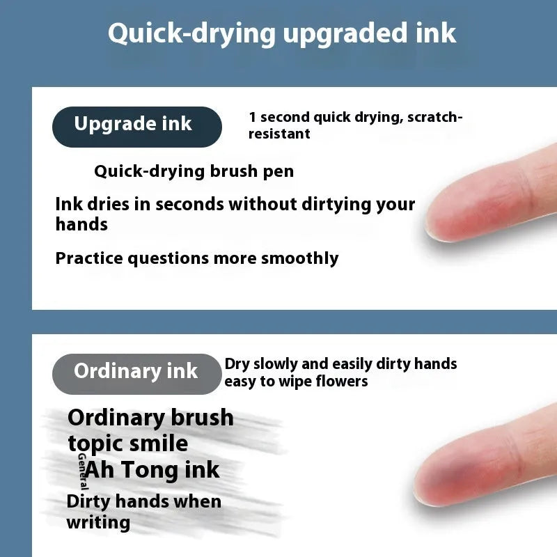 Pack of ten quick-drying ballpoint pen refills in black, red, blue, and ink blue colours.