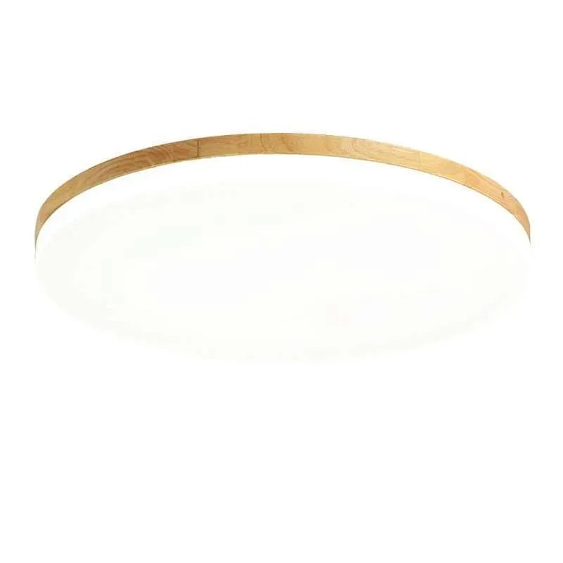 Japanese minimalist LED ceiling lamp with wood art base and acrylic shade in three size options