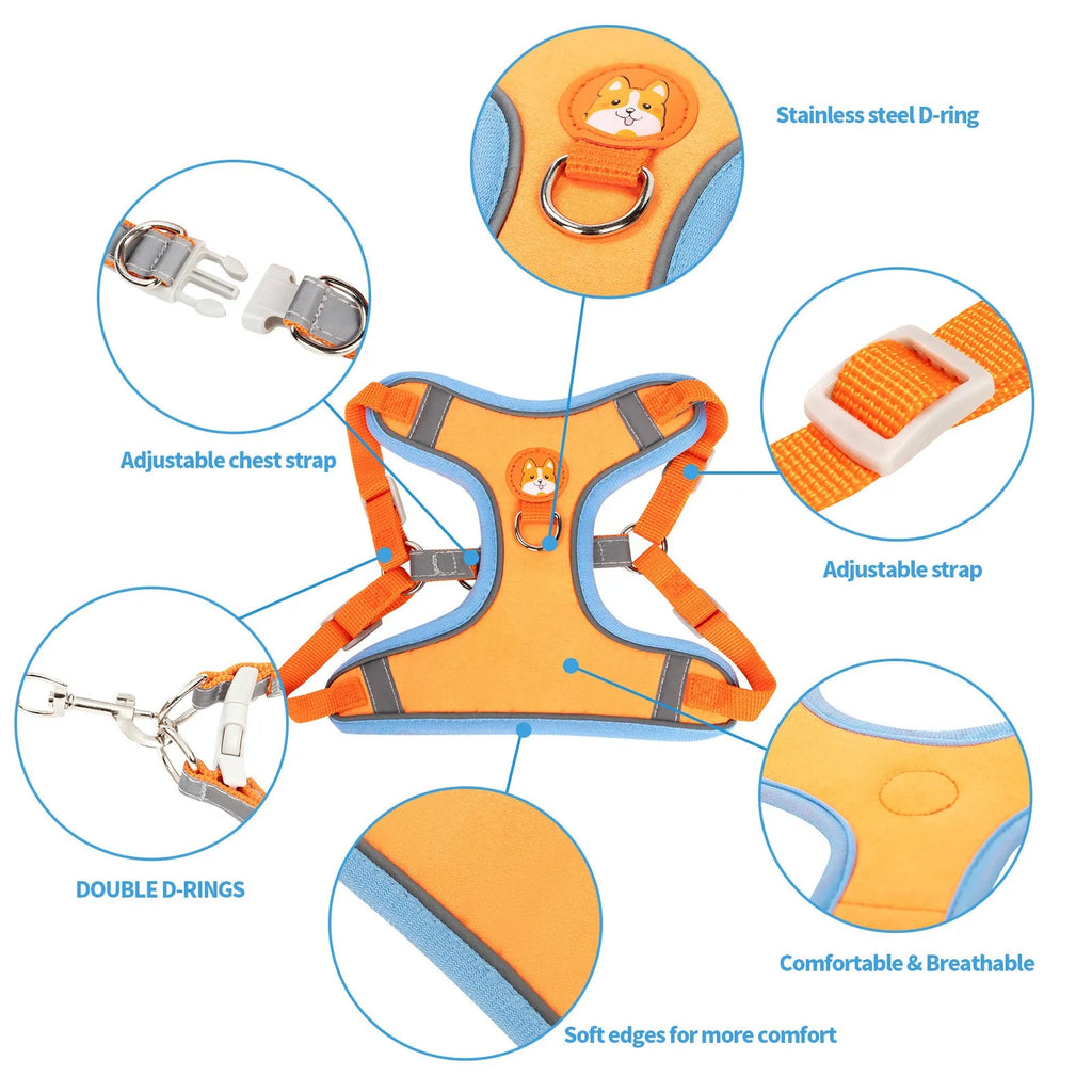 Adjustable dog harness with haulage rope attachment in multiple colours and sizes