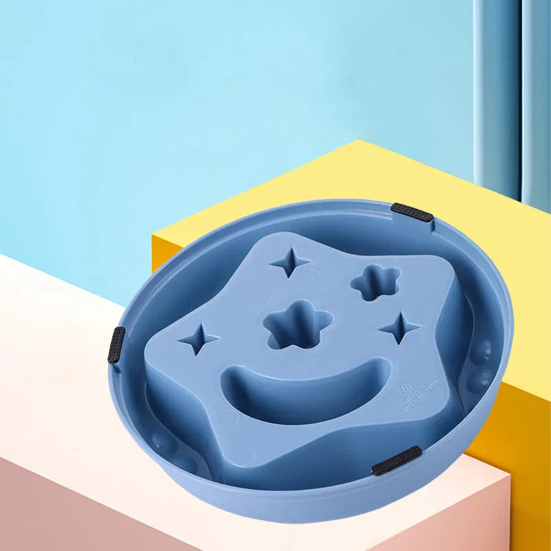 Moon, star, and wing-shaped slow feeder dog bowl in selected colour, showing large capacity food and water design.