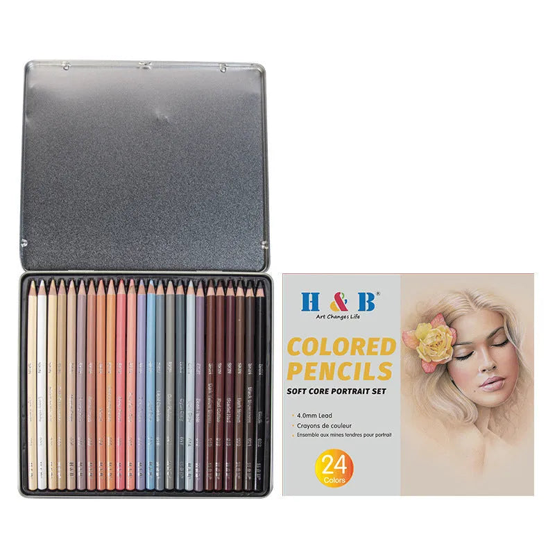 24 colour skin tone art pencils in round metal tin case for portrait drawing