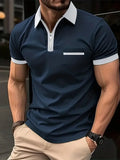 Men's loose fit short sleeve casual shirt with chest pocket and contrasting collar detail