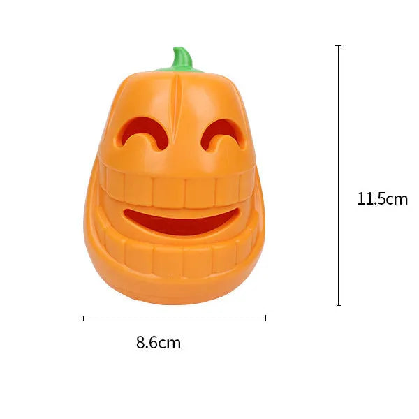 Orange Halloween pumpkin shaped interactive dog chew toy with treat dispensing funnel