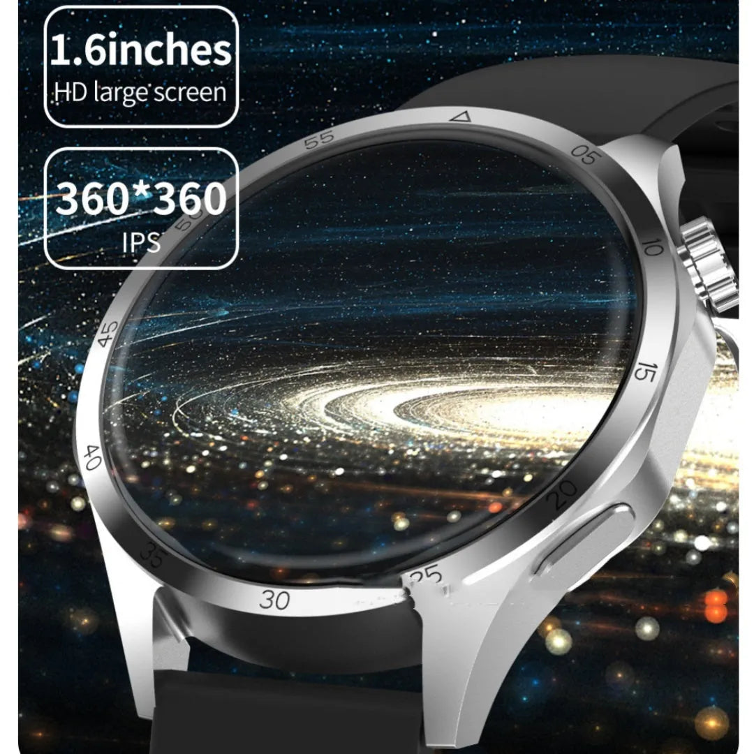 Black smartwatch with Bluetooth calling, sports modes and health monitoring functions on wrist