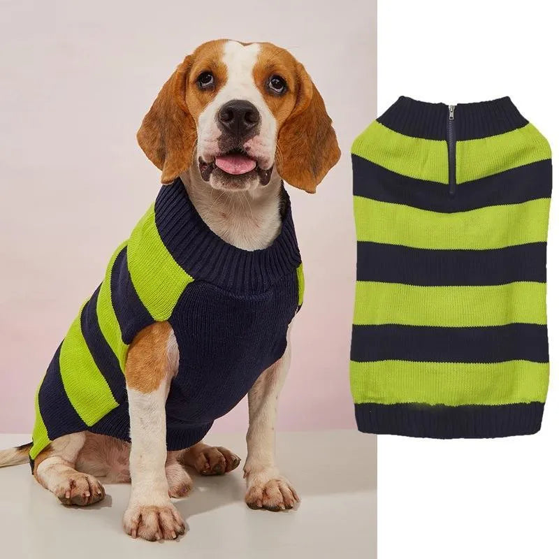 Grey dog sweater with horizontal zipper and button pocket on small breed dog