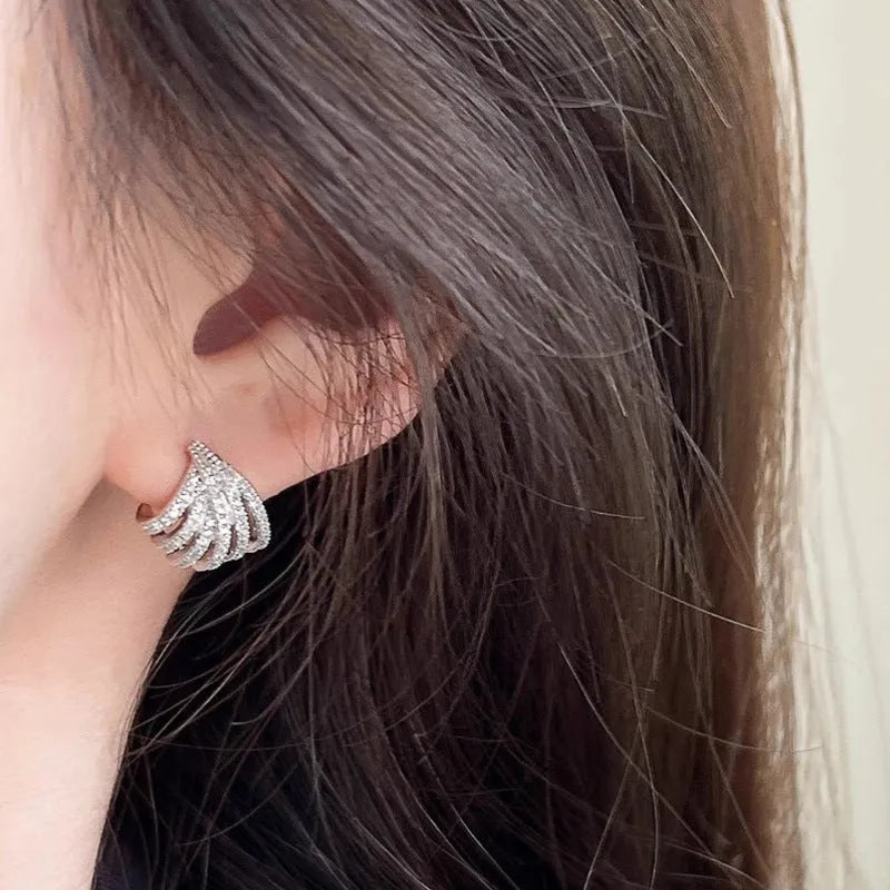 Zircon geometric line design earrings with platinum electroplating finish for women