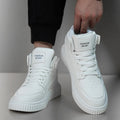 Men's white casual shoes with round toe and microfiber upper for autumn and winter leisure wear
