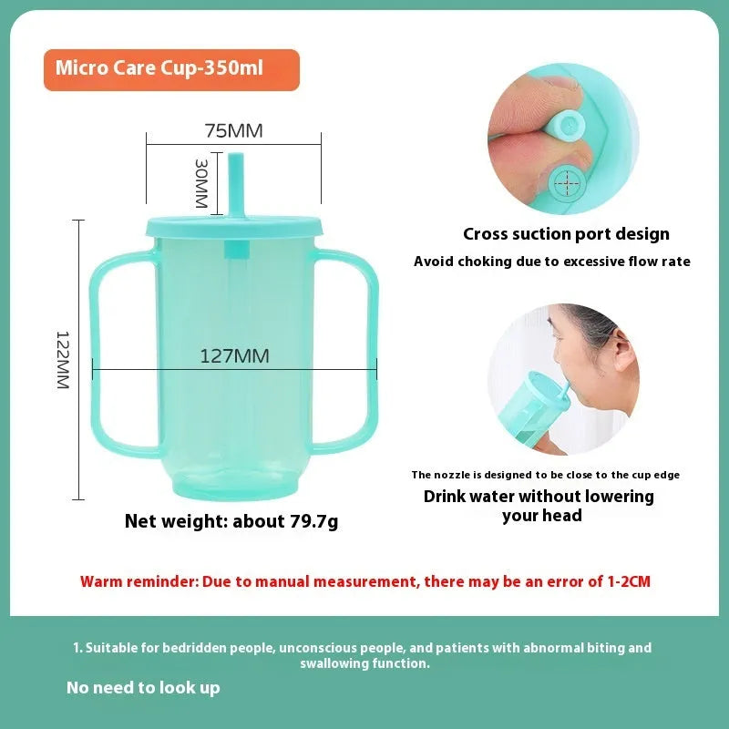 Oblique mouth anti-choke bedside drinking cup with handle and lid in PP plastic material