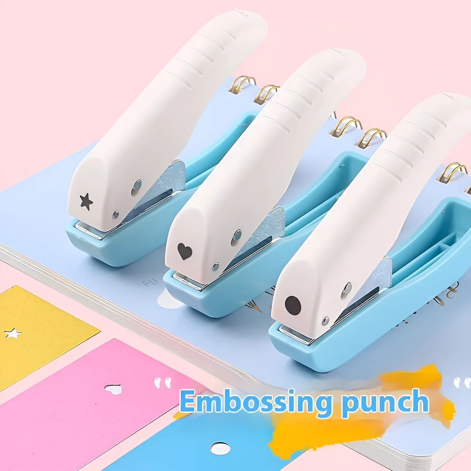 Manual punching machine with love, star, and round pattern attachments for paper crafts