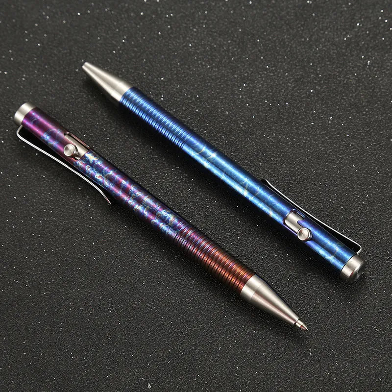 Titanium alloy bolt handle ball pen with phantom colour finish showing dimensions
