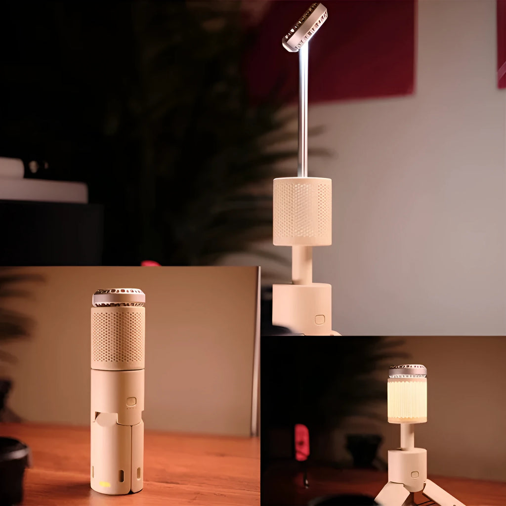 Portable camping LED lantern in creamy white or dark grey colour with button switch