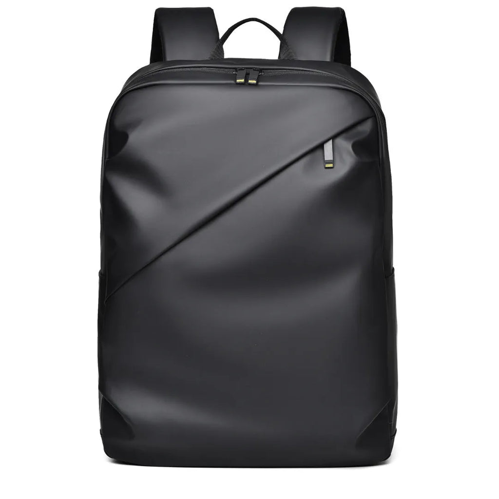 Large waterproof black PU backpack for men with computer compartment