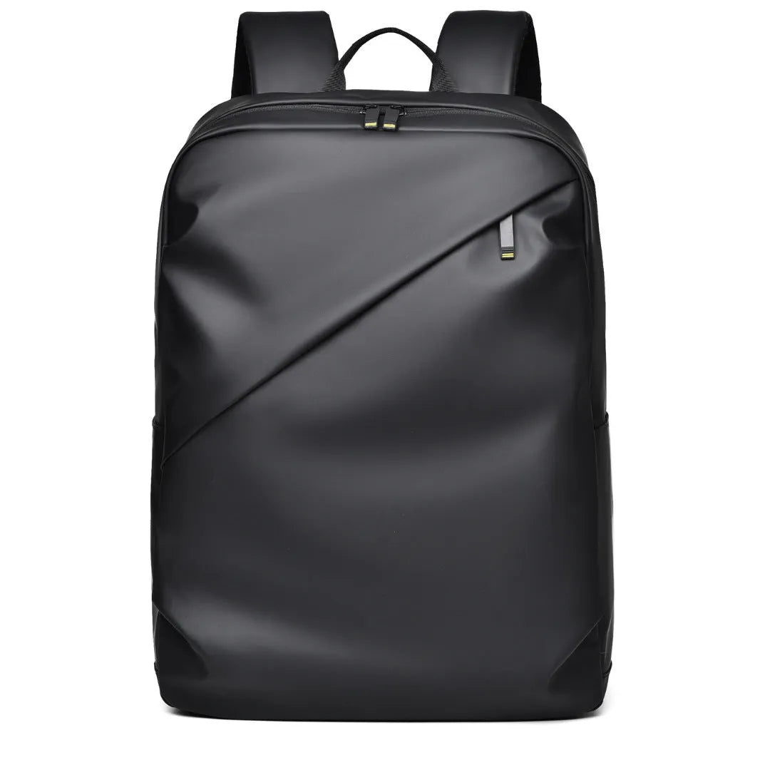 Large waterproof black PU backpack for men with computer compartment