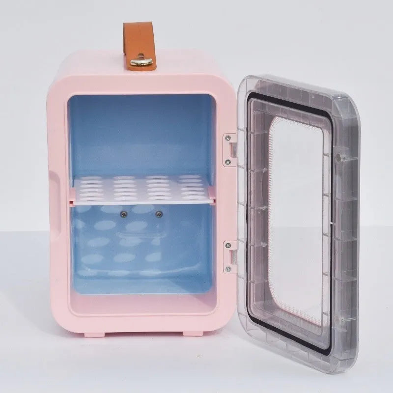 Black pink and white dual-use 12V 6L mini refrigerator with transparent door for cars and homes