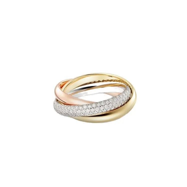 Three-band geometric couple rings in sterling silver with custom text elements and diamond options