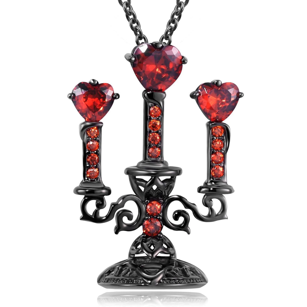 Gothic hollow candlestick pendant necklace on a cross chain in retro candlestick colour.