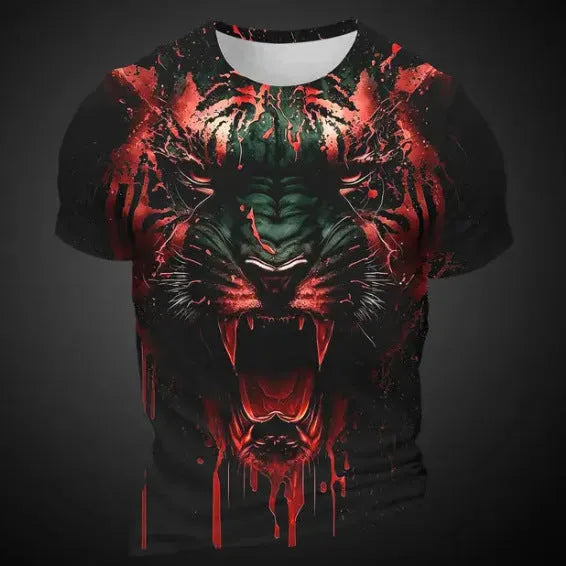 Men's 3D tiger pattern short sleeve T-shirt in bird eye cloth polyester fabric