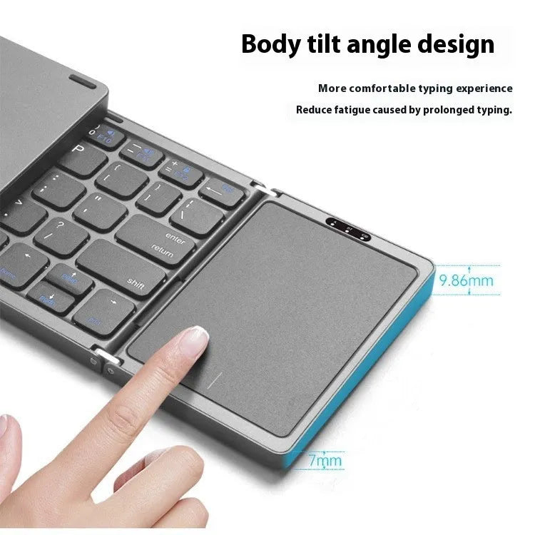 Three folding wireless Bluetooth keyboard with touch pad, 30.4cm portable keyboard in black, dark grey or silver white