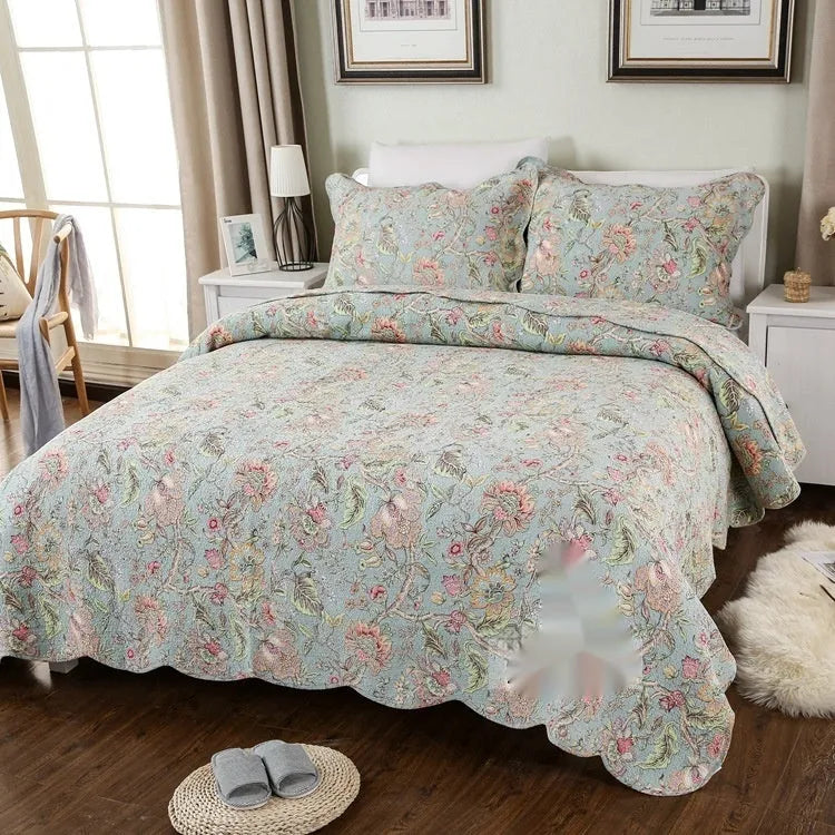 Pure cotton double-sided bedspread three-piece set with geometric printed pattern for 1.8 metre beds