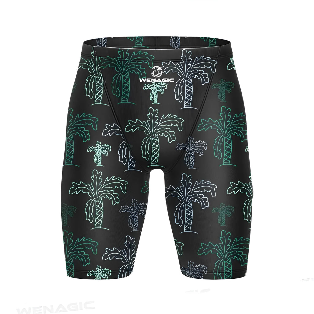 Brief-style Lycra swimming trunks for men in a solid colour, shown laid flat