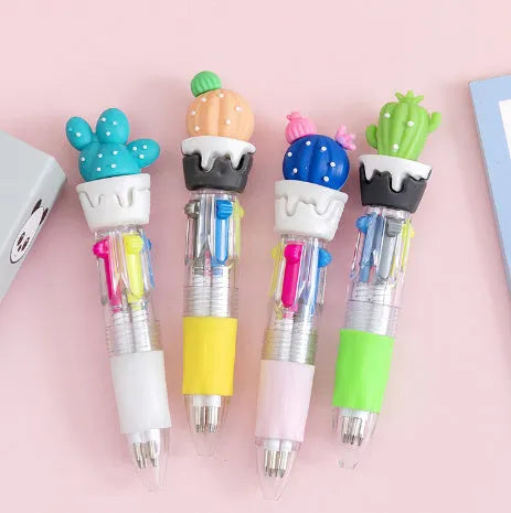 Cartoon themed 4-colour press ballpoint pen with 0.7mm bullet tip in cactus, fast food, or seahorse design