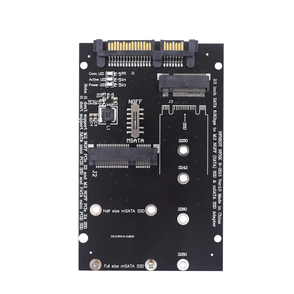Black SATA3 to M.2 NGFF mSATA SSD conversion adapter card with aluminium alloy construction