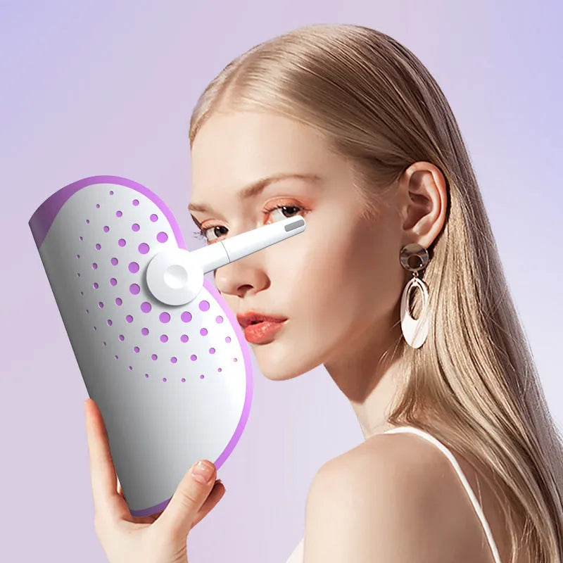 White and purple photon IPL beauty mask device body made of ABS and silicone measuring 222x150x110mm