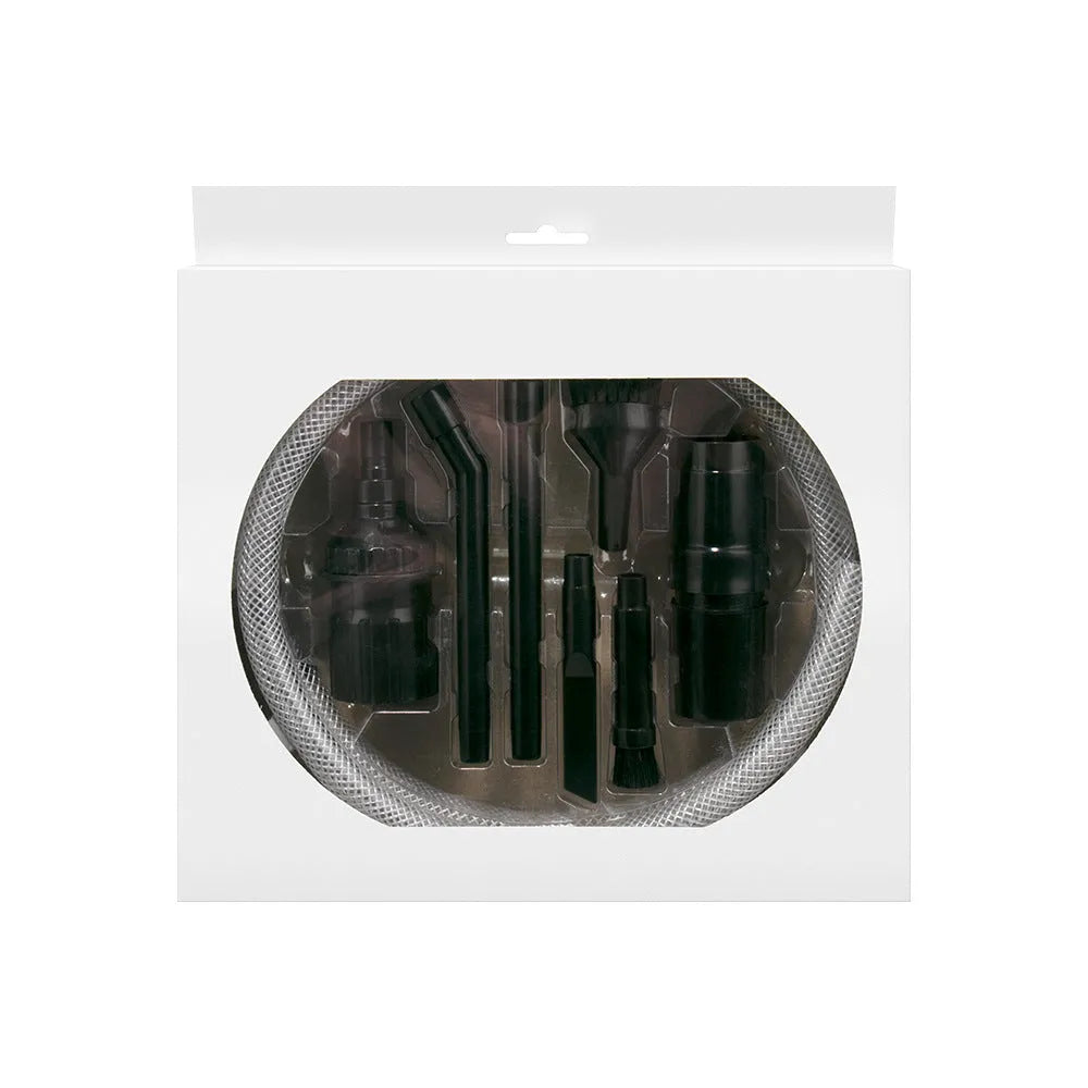 Eight-piece vacuum cleaner accessory set with small suction heads for detailed dust collection