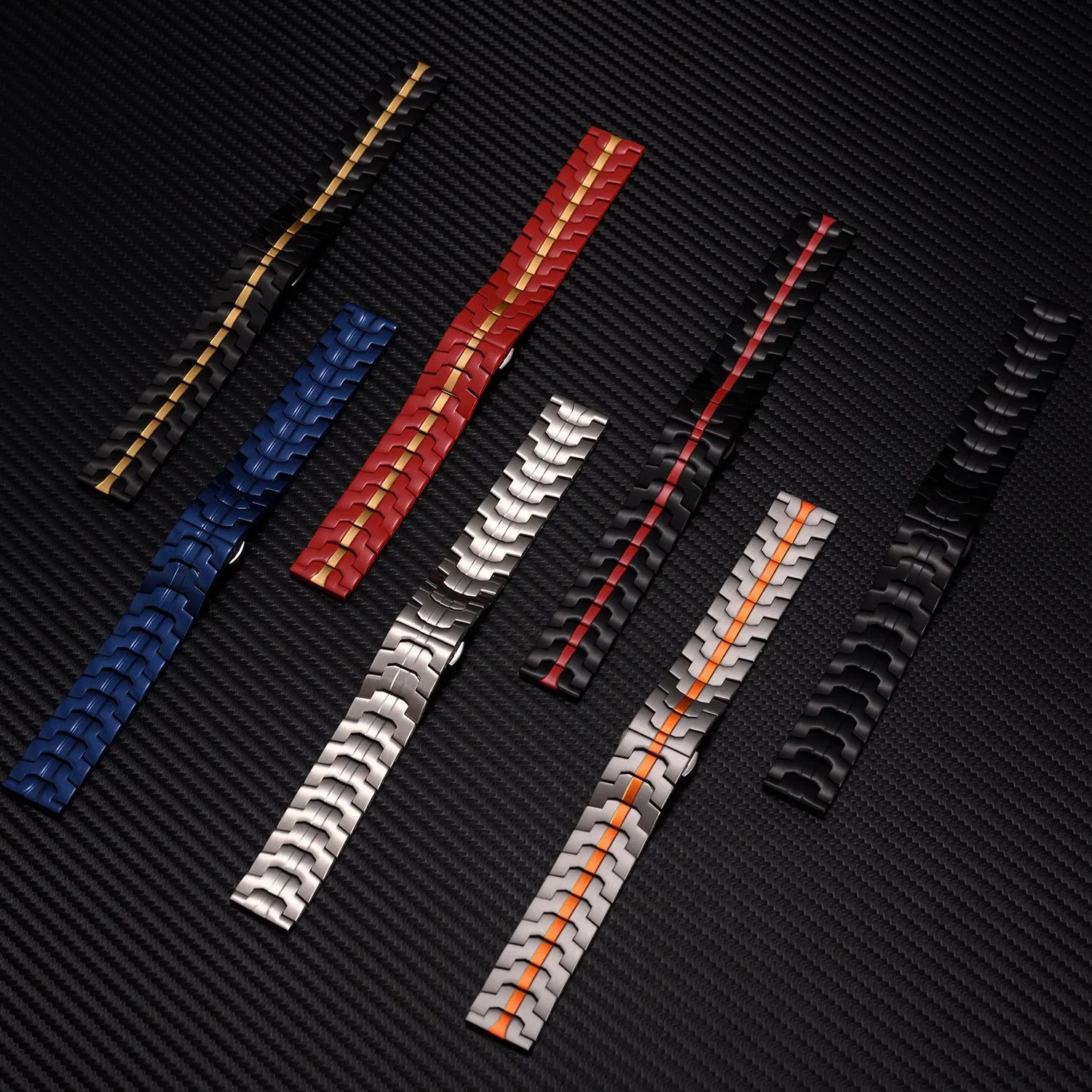 Stainless steel watch strap for Samsung Galaxy Watch in silver, black, titanium, blue and gold colour options