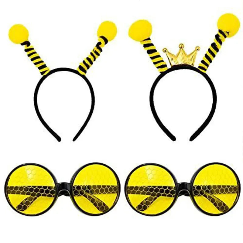 Bees fancy dress costume headband and glasses set in yellow and black