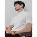 Men's ice silk half turtleneck knitwear pullover, slim fit thin solid colour top in white, black, grey, green and coffee